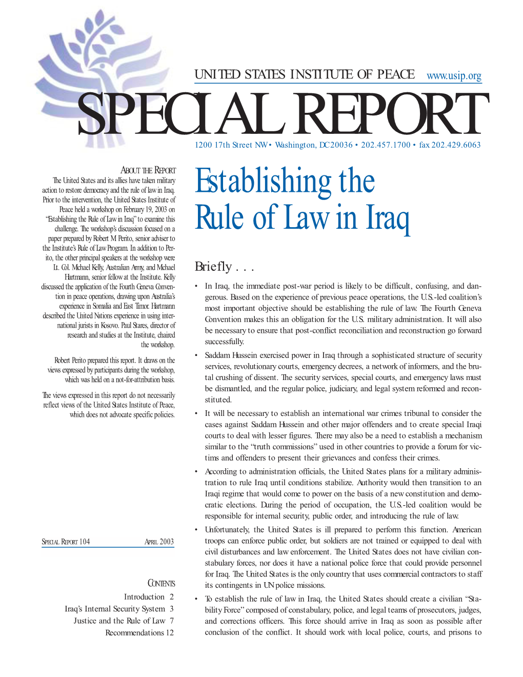 Establishing the Rule of Law in Iraq” to Examine This Challenge