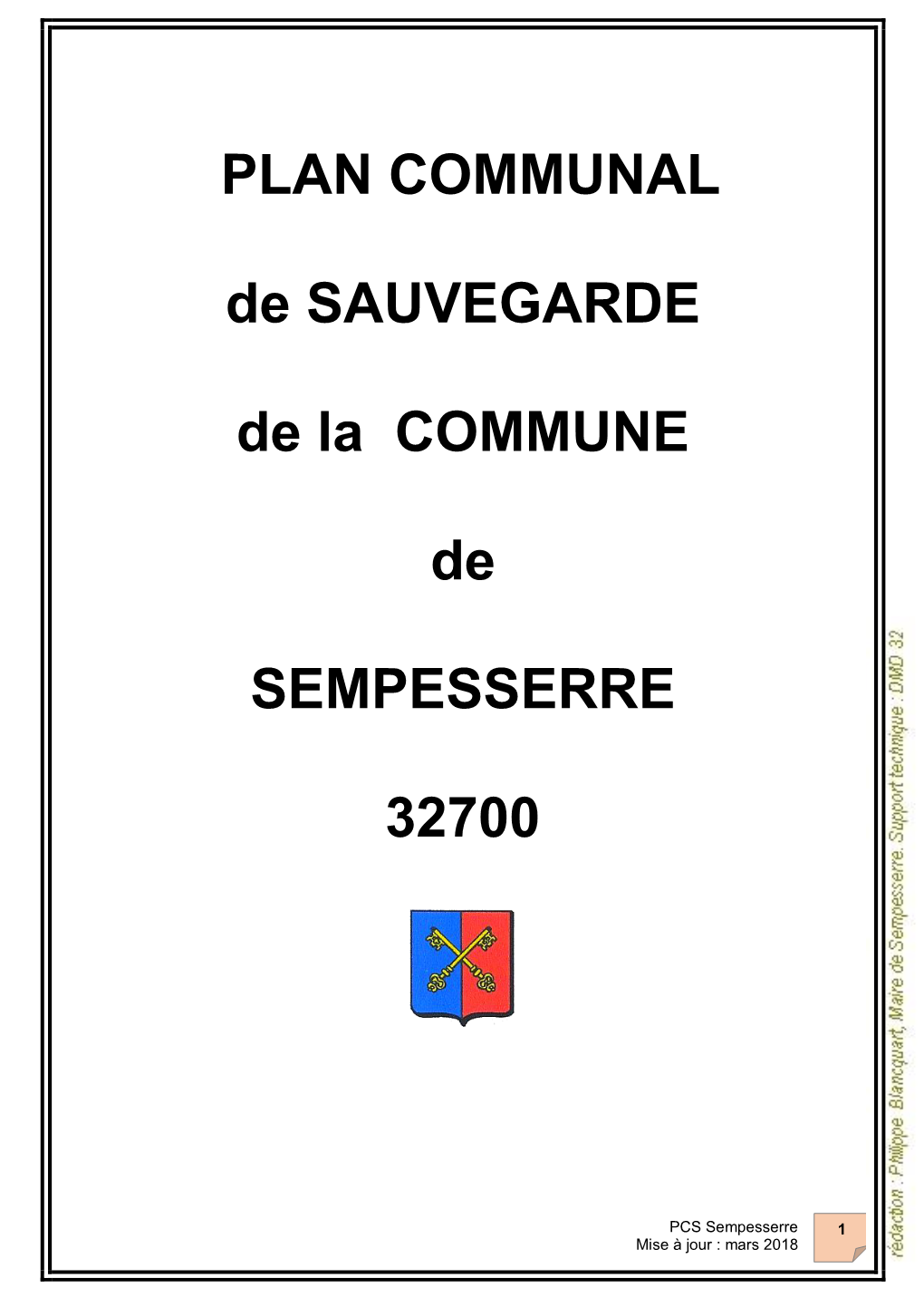 PLAN COMMUNAL De SAUVEGARDE De La COMMUNE