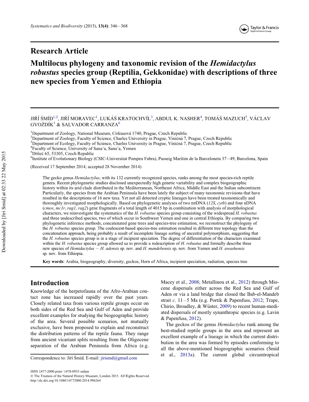 Multilocus Phylogeny and Taxonomic Revision of the Hemidactylus