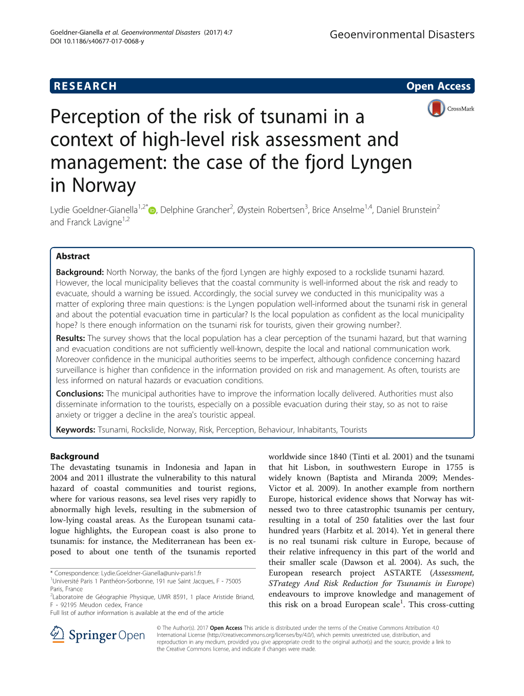 Perception of the Risk of Tsunami in a Context of High-Level Risk