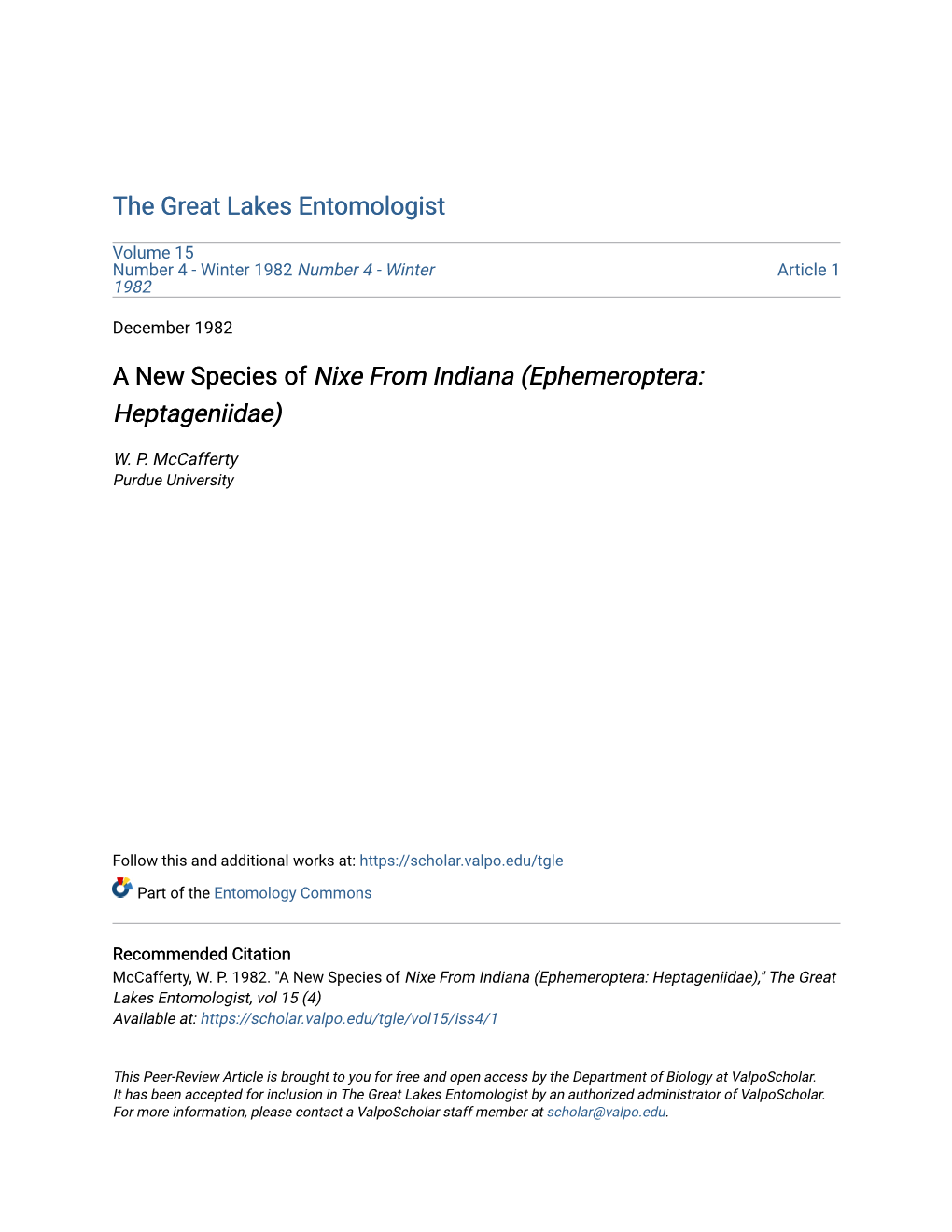 A New Species of Nixe from Indiana (Ephemeroptera: Heptageniidae)