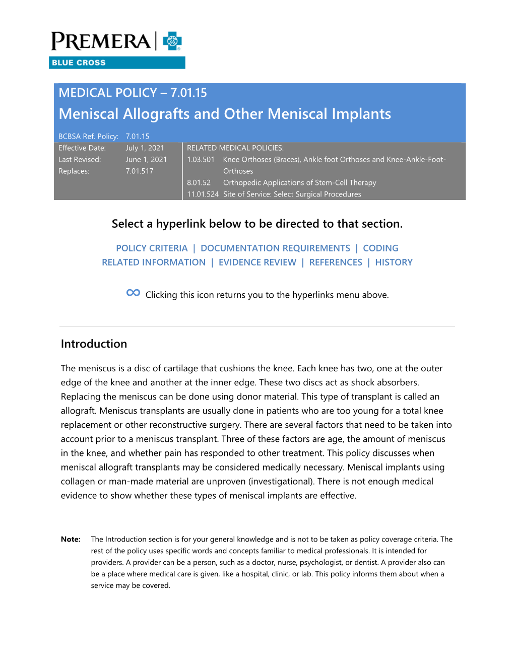 7.01.15 Meniscal Allografts and Other Meniscal Implants