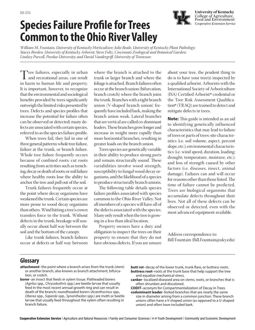 Species Failure Profile for Trees Common to the Ohio River Valley