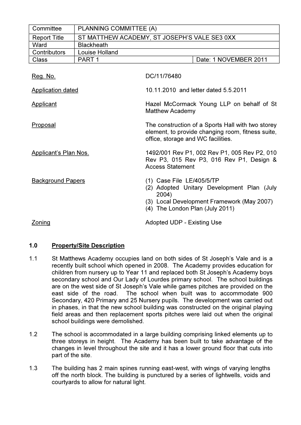 (A) Report Title ST MATTHEW ACADEMY, ST JOSEPH's VALE