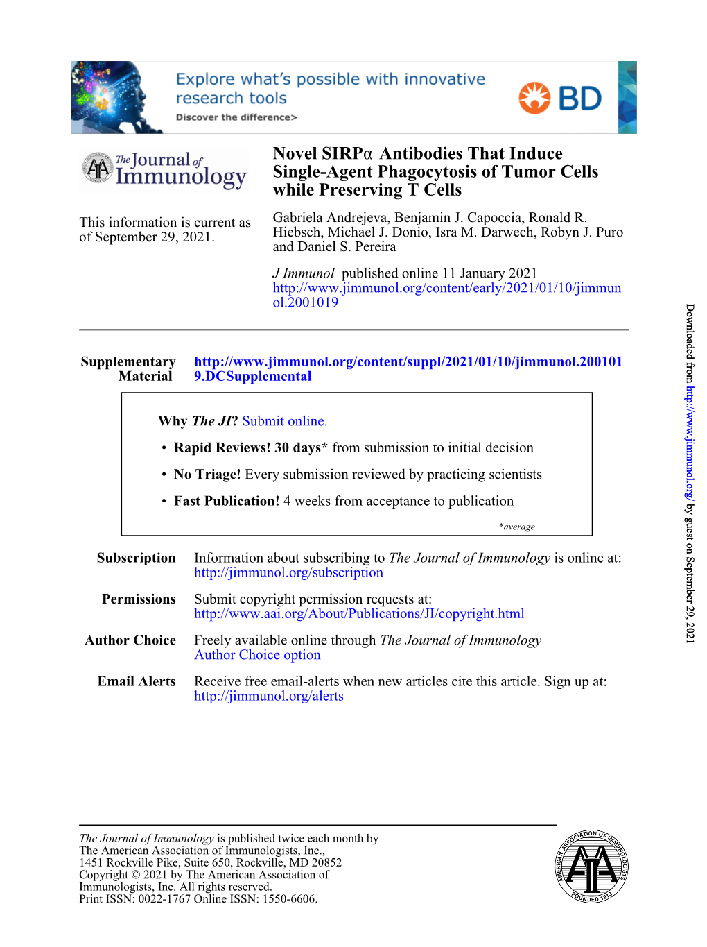 Novel Sirpα Antibodies That Induce Single-Agent Phagocytosis of Tumor Cells While Preserving T Cells