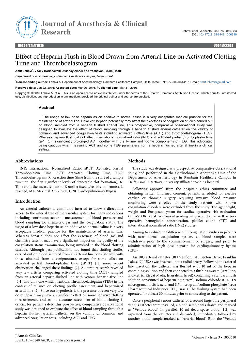 Effect of Heparin Flush in Blood Drawn from Arterial Line On