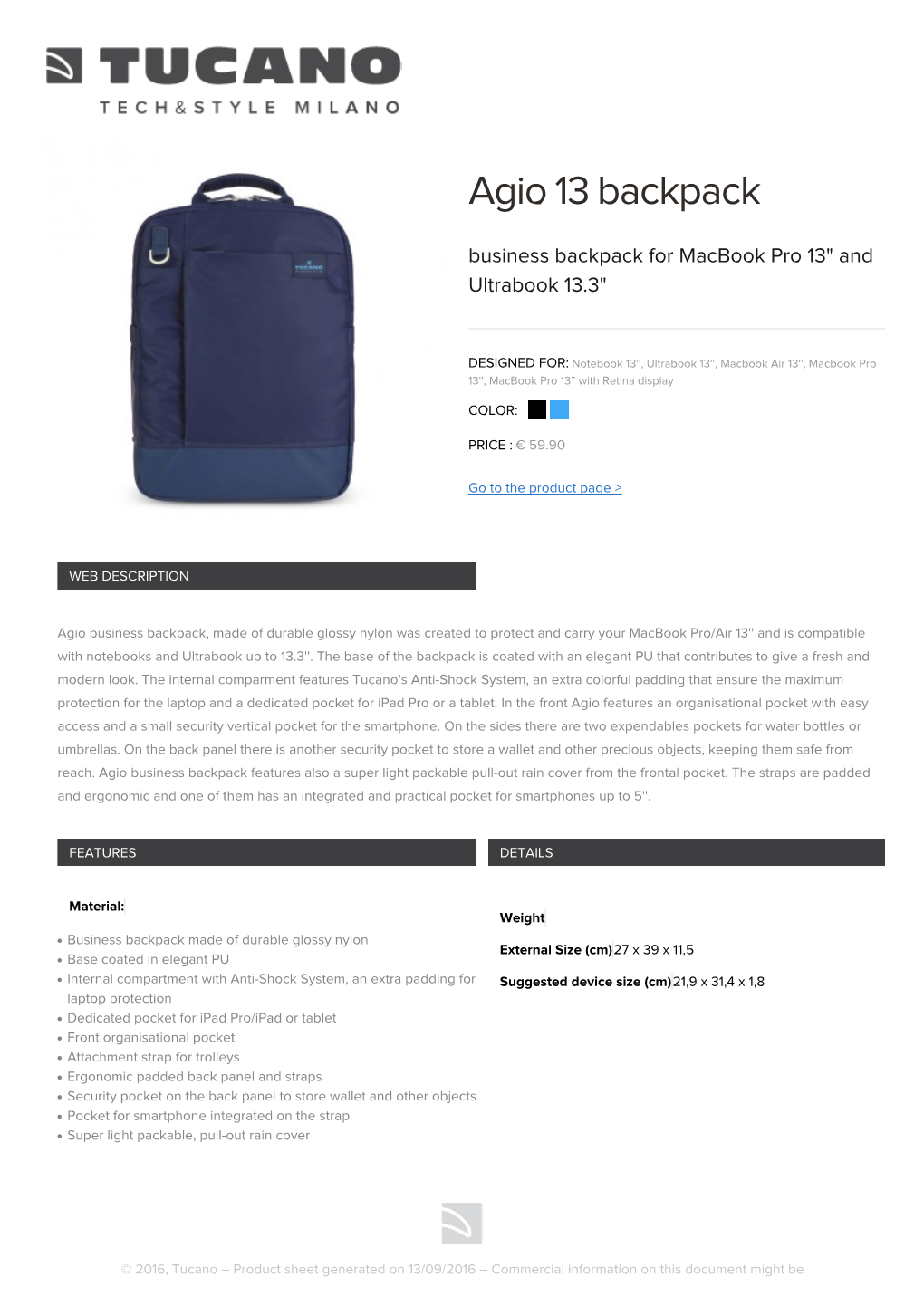 Agio 13 Backpack Blue