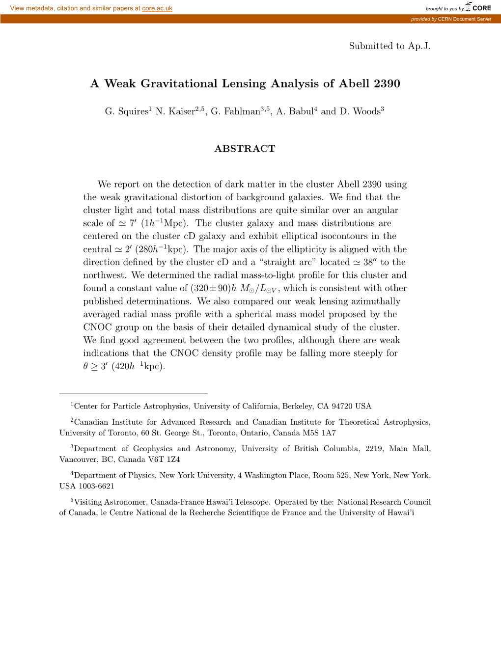 A Weak Gravitational Lensing Analysis of Abell 2390