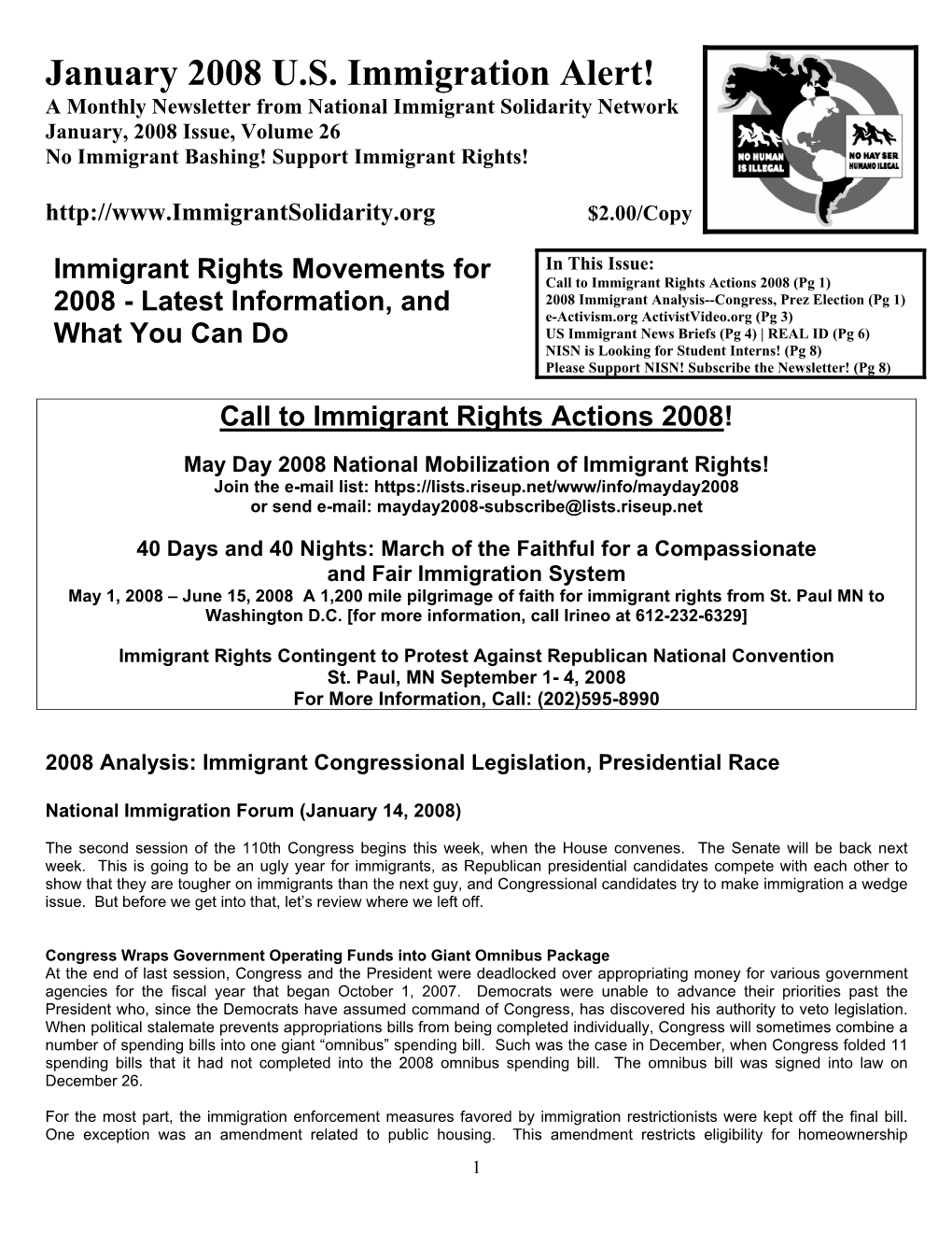 January 2008 U.S. Immigration Alert!