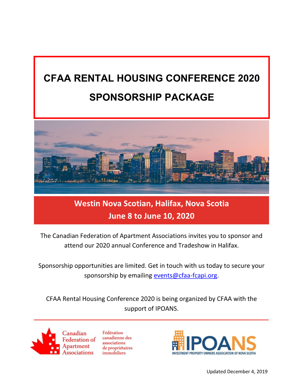 Cfaa Rental Housing Conference 2020 Sponsorship Package