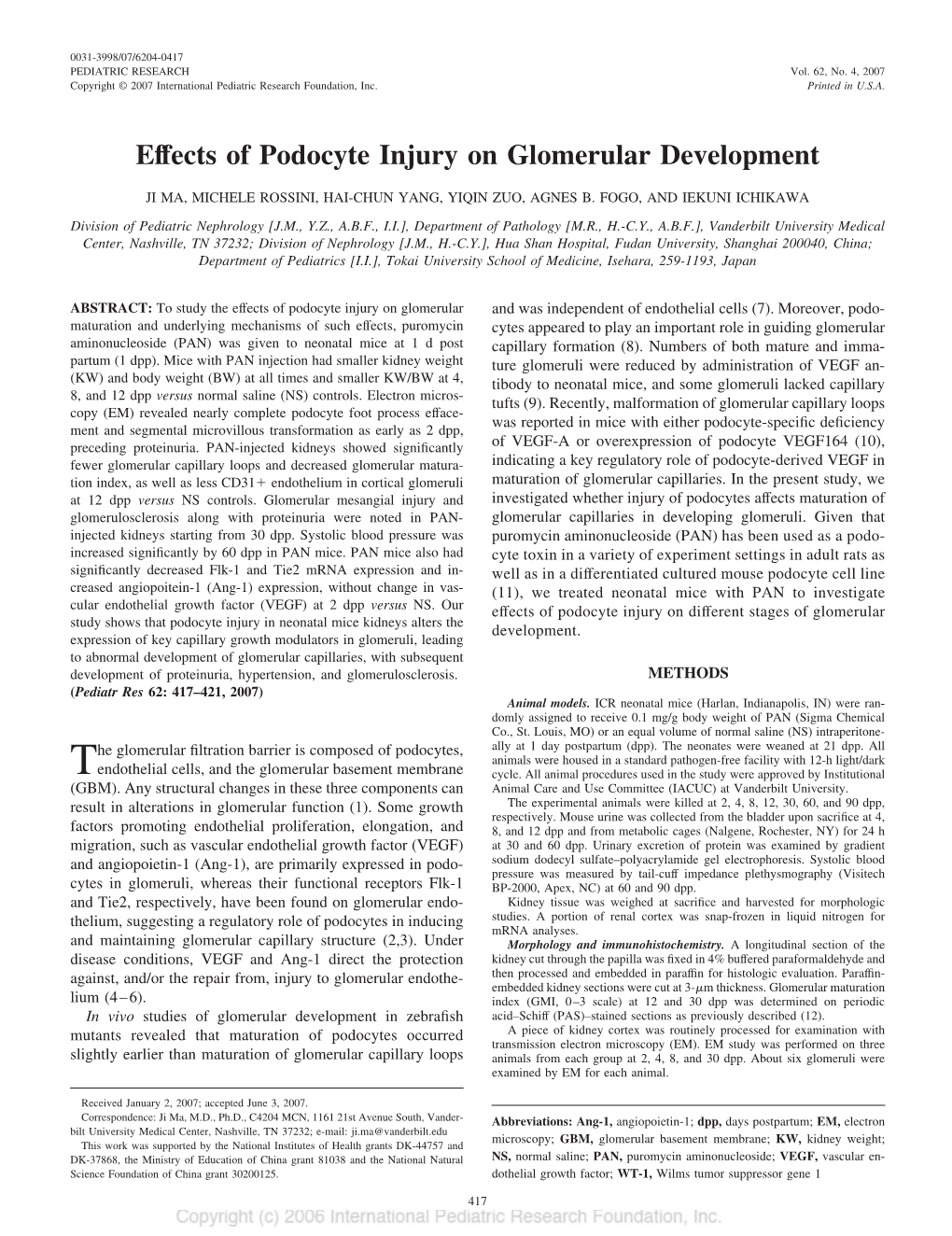 Effects of Podocyte Injury on Glomerular Development