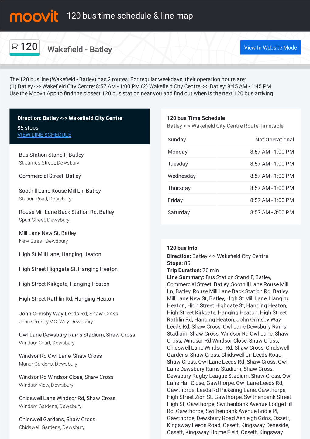 120 Bus Time Schedule & Line Route