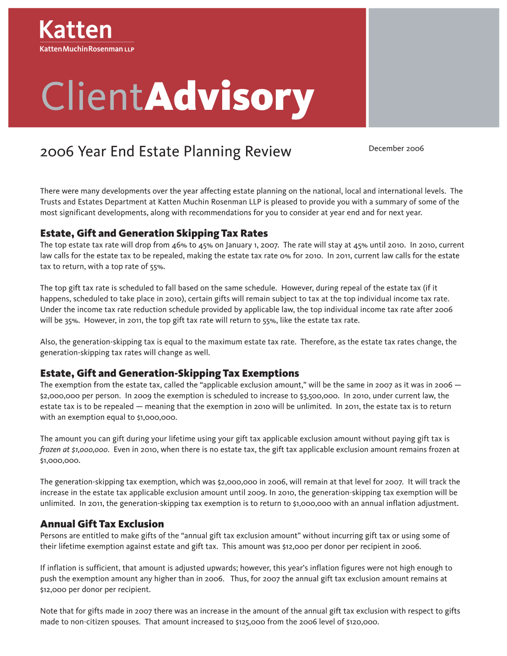 2006 Year End Estate Planning Review.Qxp