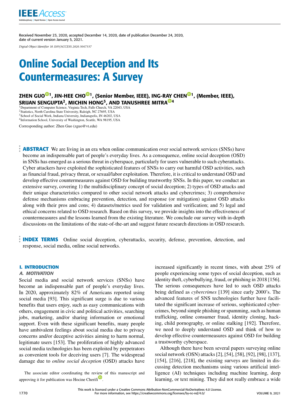 Online Social Deception and Its Countermeasures: a Survey