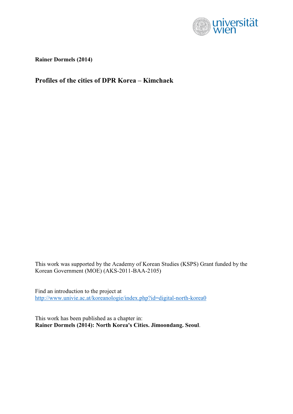 Profiles of the Cities of DPR Korea – Kimchaek