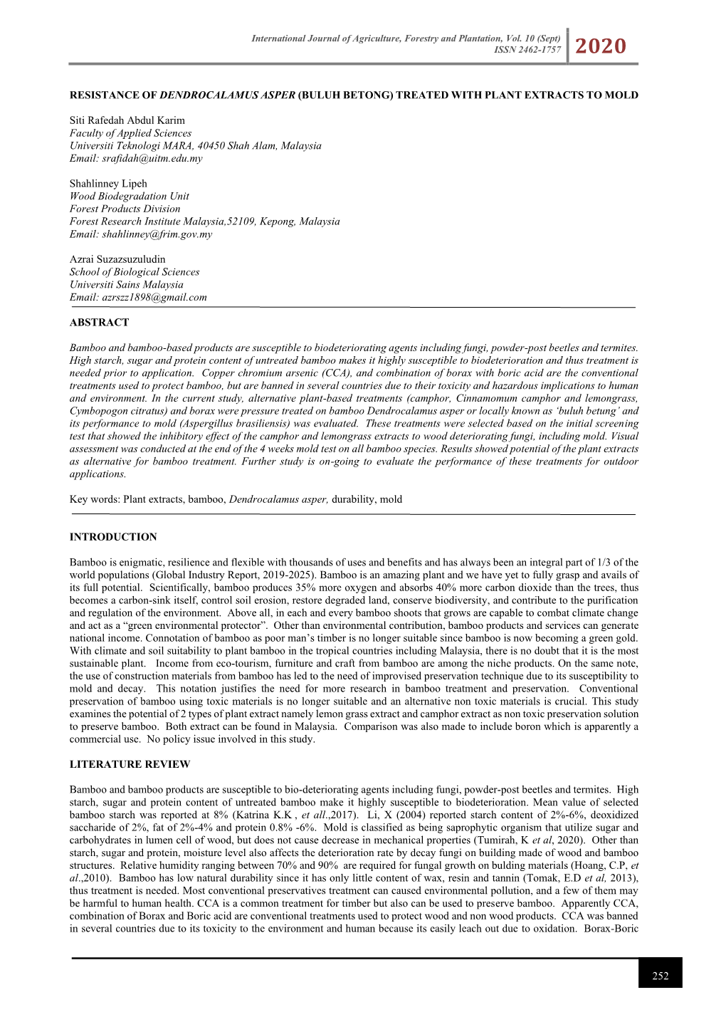 252 Resistance of Dendrocalamus Asper