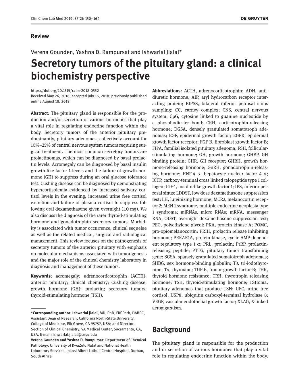 Secretory Tumors of the Pituitary Gland: a Clinical Biochemistry