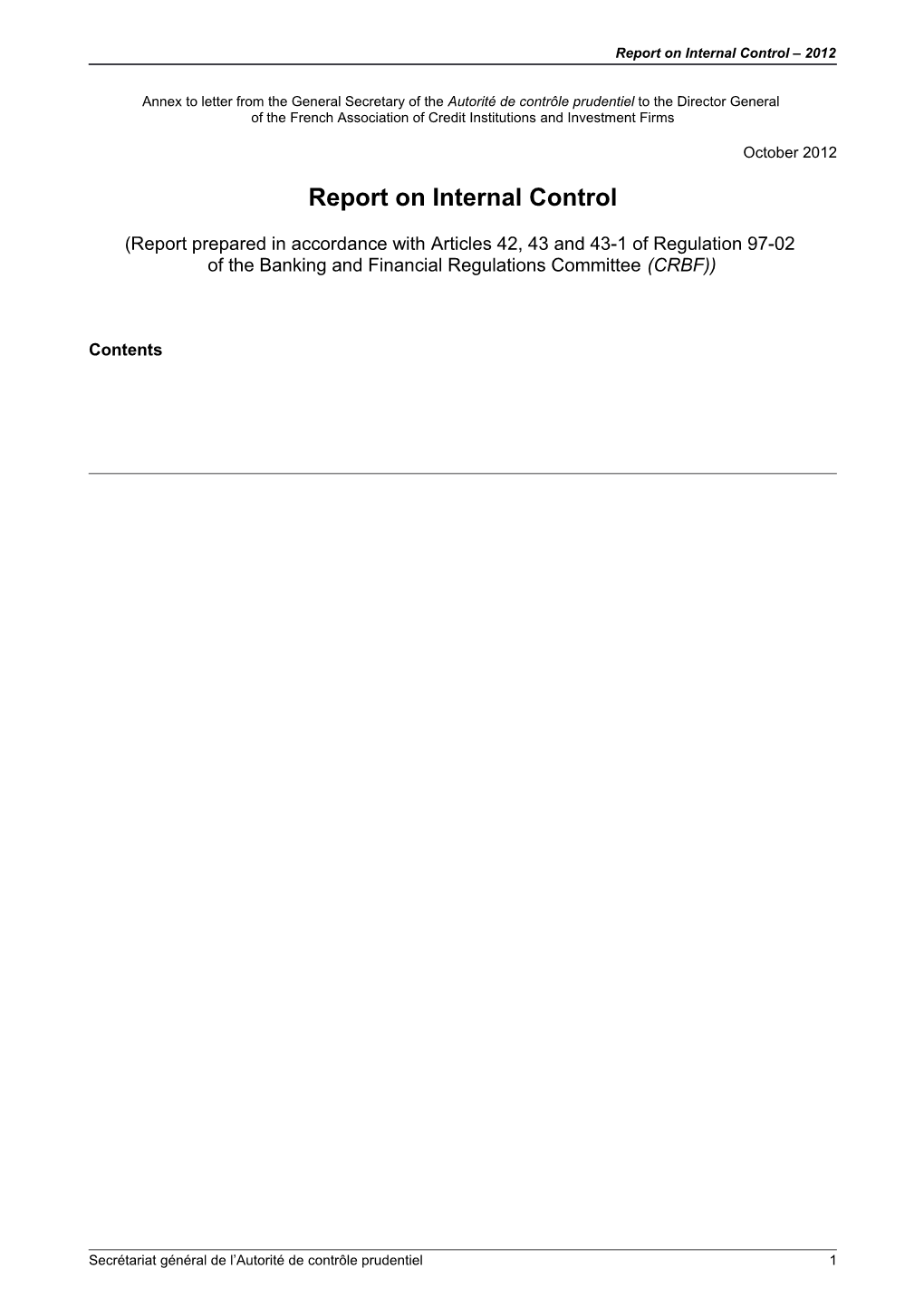 Report on Internal Control 2012