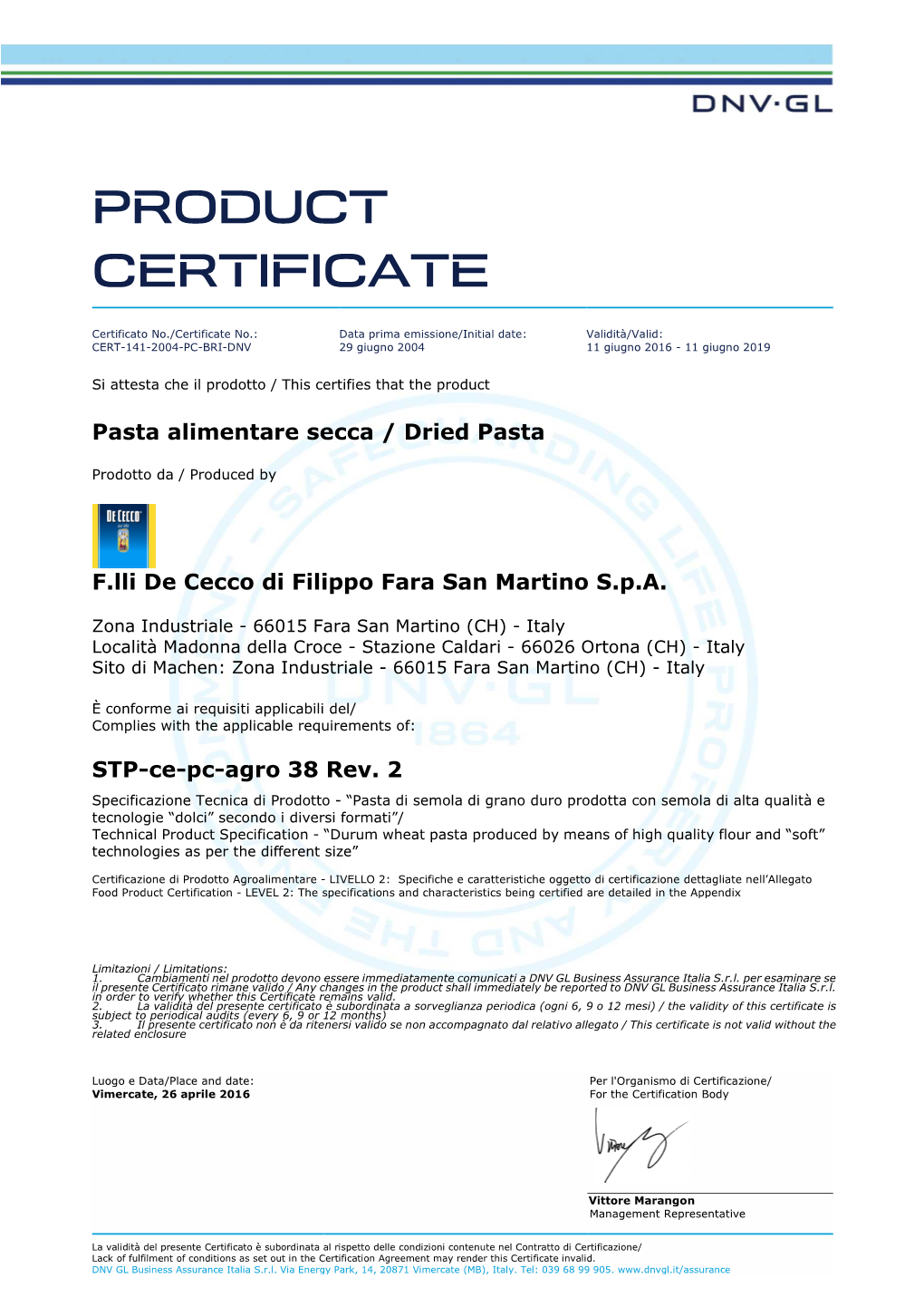 Product Certificate