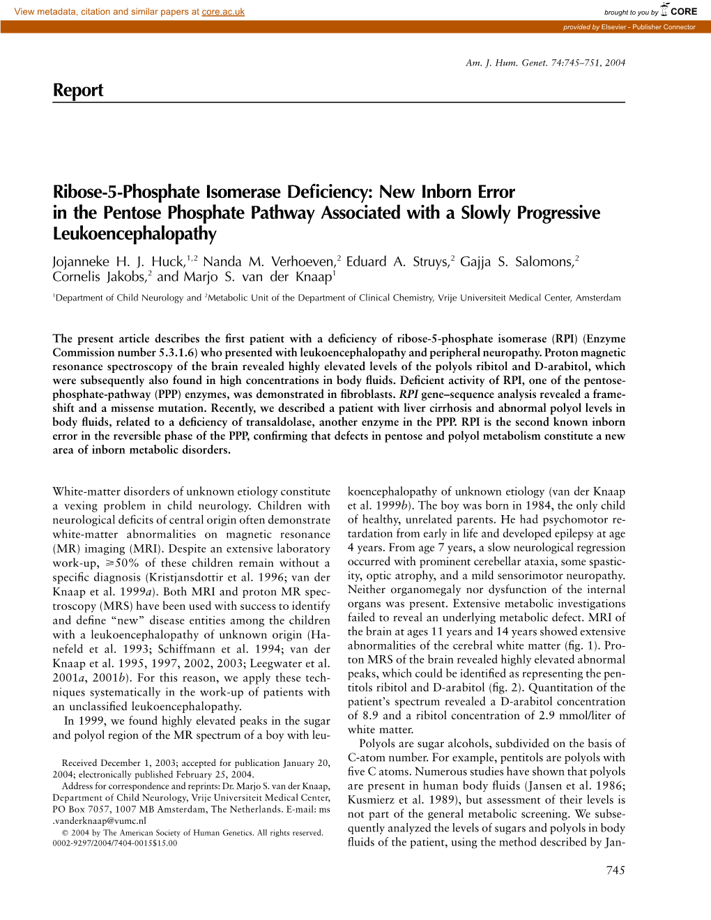 Report Ribose-5-Phosphate Isomerase Deficiency