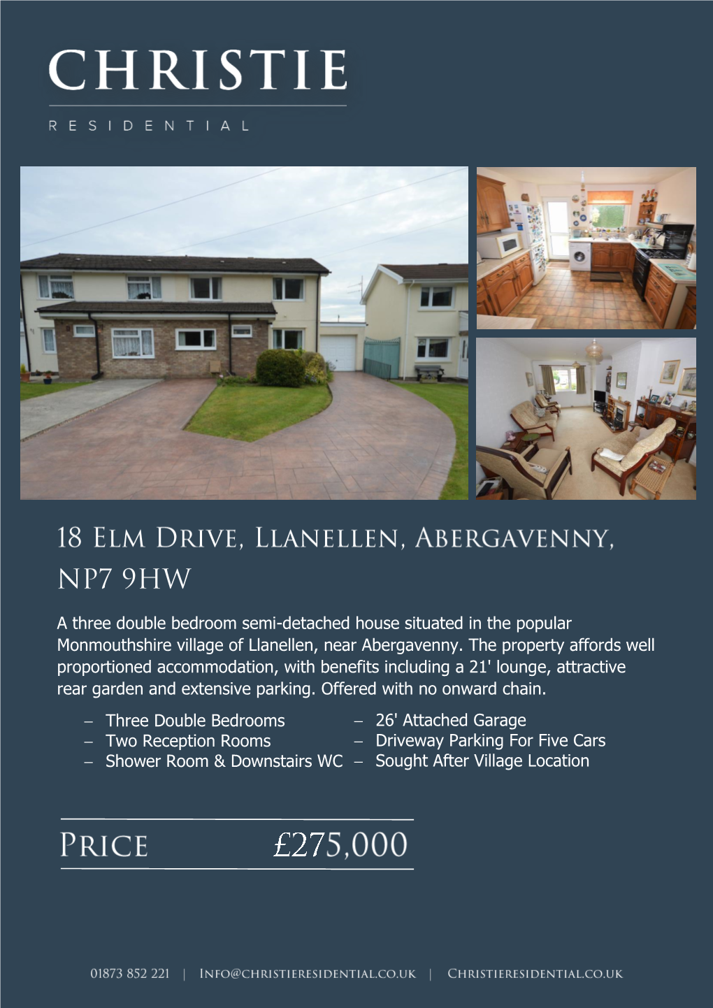 A Three Double Bedroom Semi-Detached House Situated in the Popular Monmouthshire Village of Llanellen, Near Abergavenny