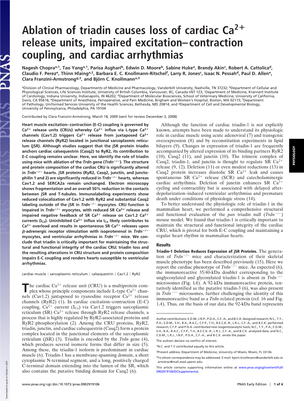 Ablation of Triadin Causes Loss of Cardiac Ca Release Units, Impaired