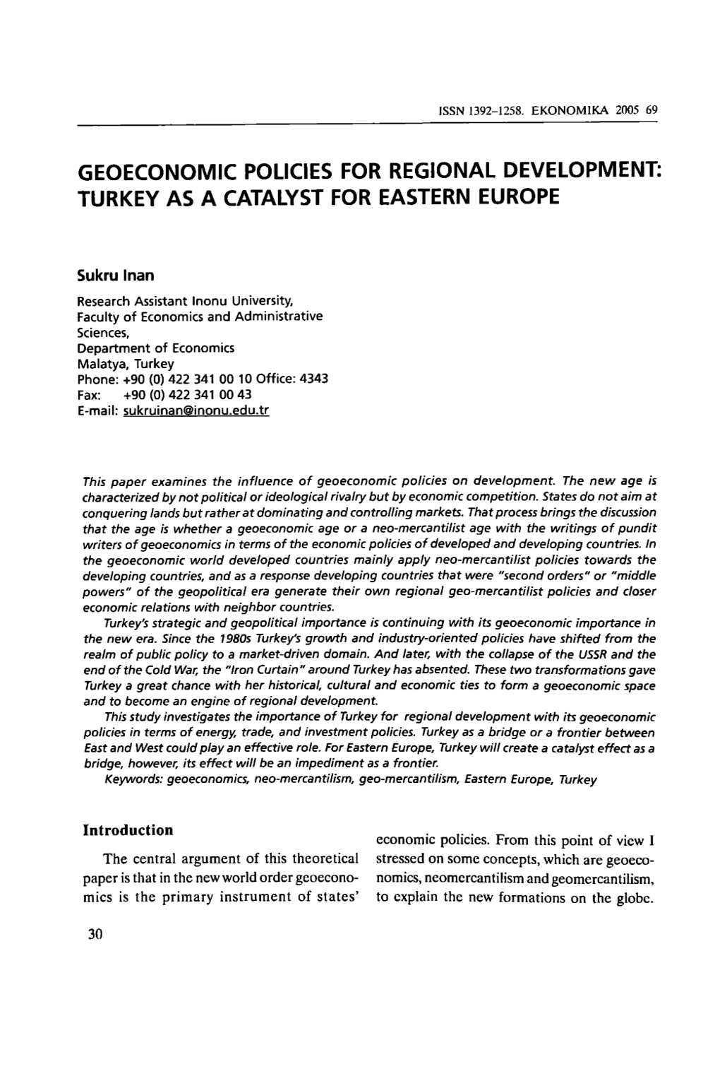 Geoeconomic Policies for Regional Development: Turkey As a Catalyst for Eastern Europe