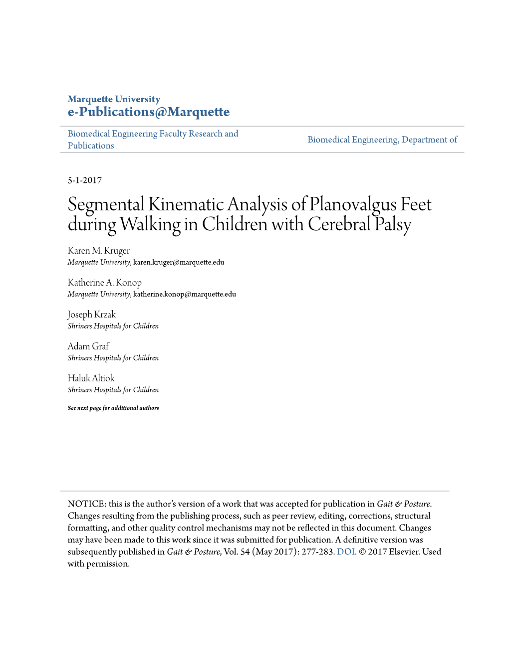 Segmental Kinematic Analysis of Planovalgus Feet During Walking in Children with Cerebral Palsy Karen M