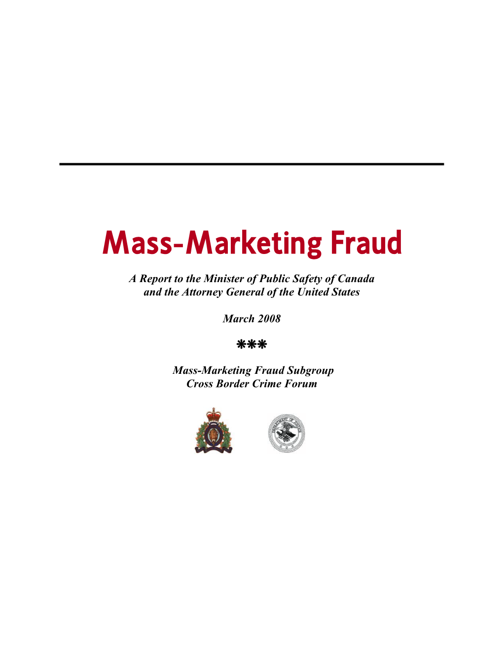 USA/Canada Report on Mass-Marketing Fraud