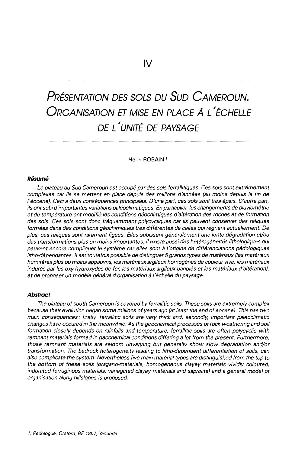 Présentation Des Sols Du Sud Cameroun, Organisation Et Mise En