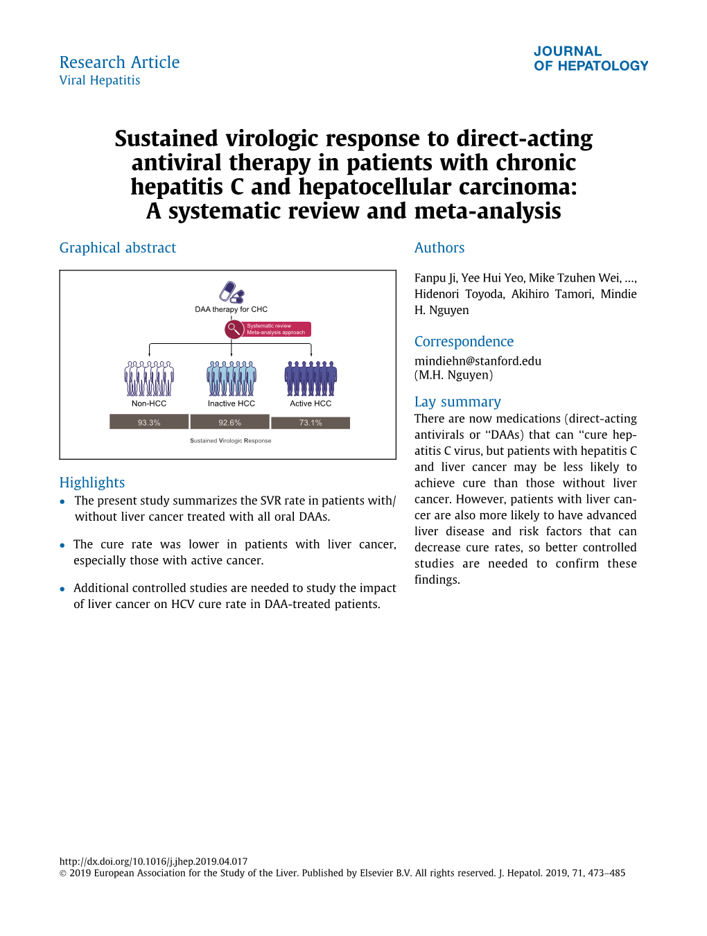 Sustained Virologic Response to Direct-Acting Antiviral Therapy in Patients with Chronic Hepatitis C and Hepatocellular Carcinom