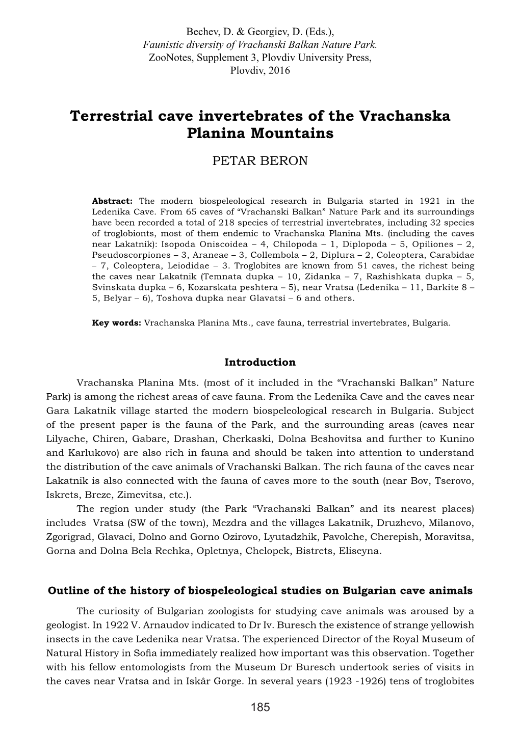 Terrestrial Cave Invertebrates of the Vrachanska Planina Mountains