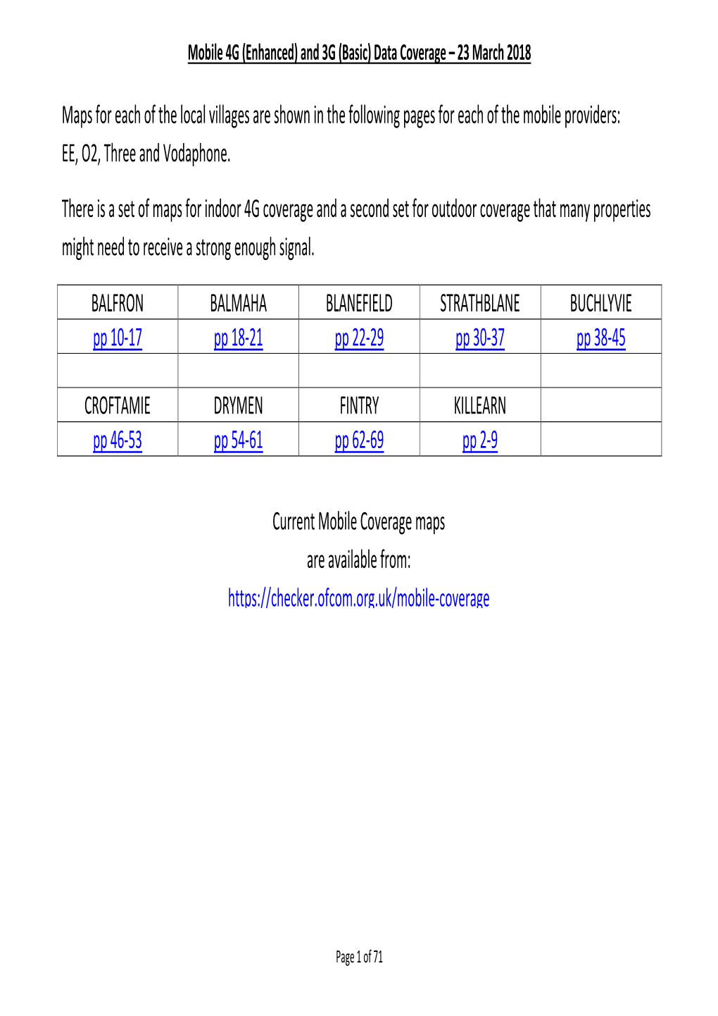 Maps for Each of the Local Villages Are Shown in the Following Pages for Each of the Mobile Providers: EE, O2, Three and Vodaphone