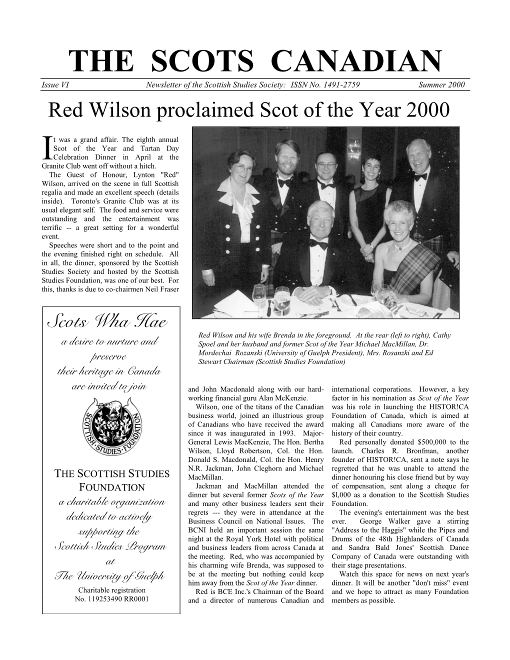 Summer 2000 Red Wilson Proclaimed Scot of the Year 2000