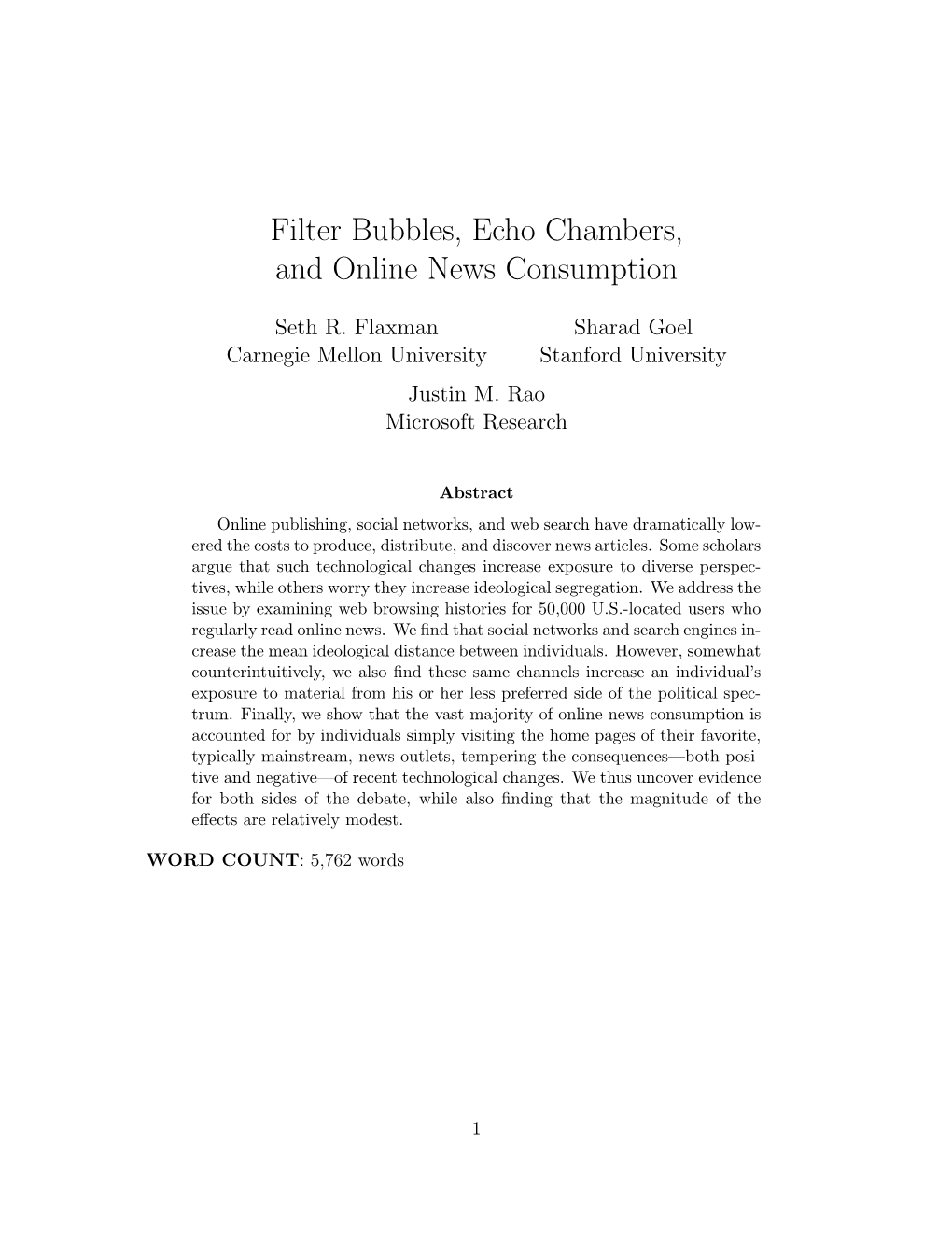 Filter Bubbles, Echo Chambers, and Online News Consumption