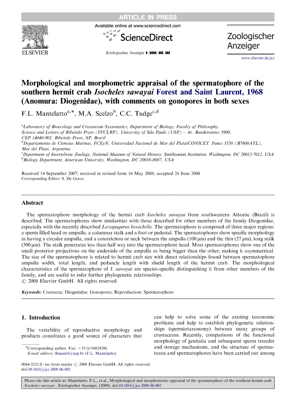 Morphological and Morphometric Appraisal of the Spermatophore Of