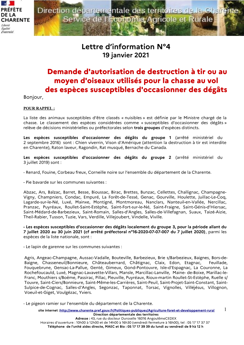 2021 Lettre D'information De La DDT N°4 Déclaration De Destruction Des