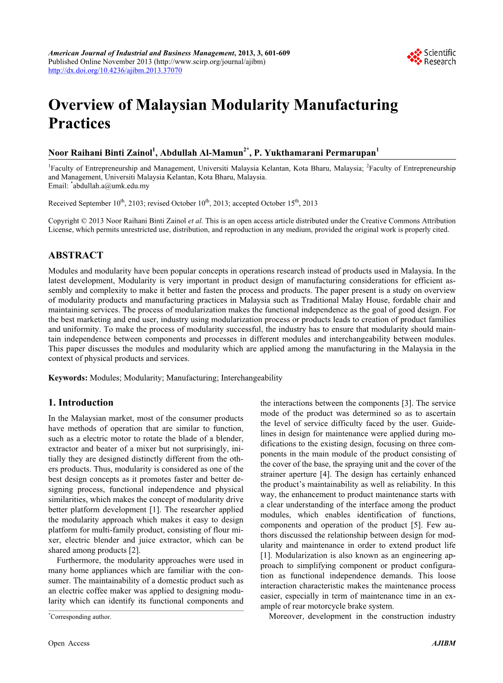 Overview of Malaysian Modularity Manufacturing Practices