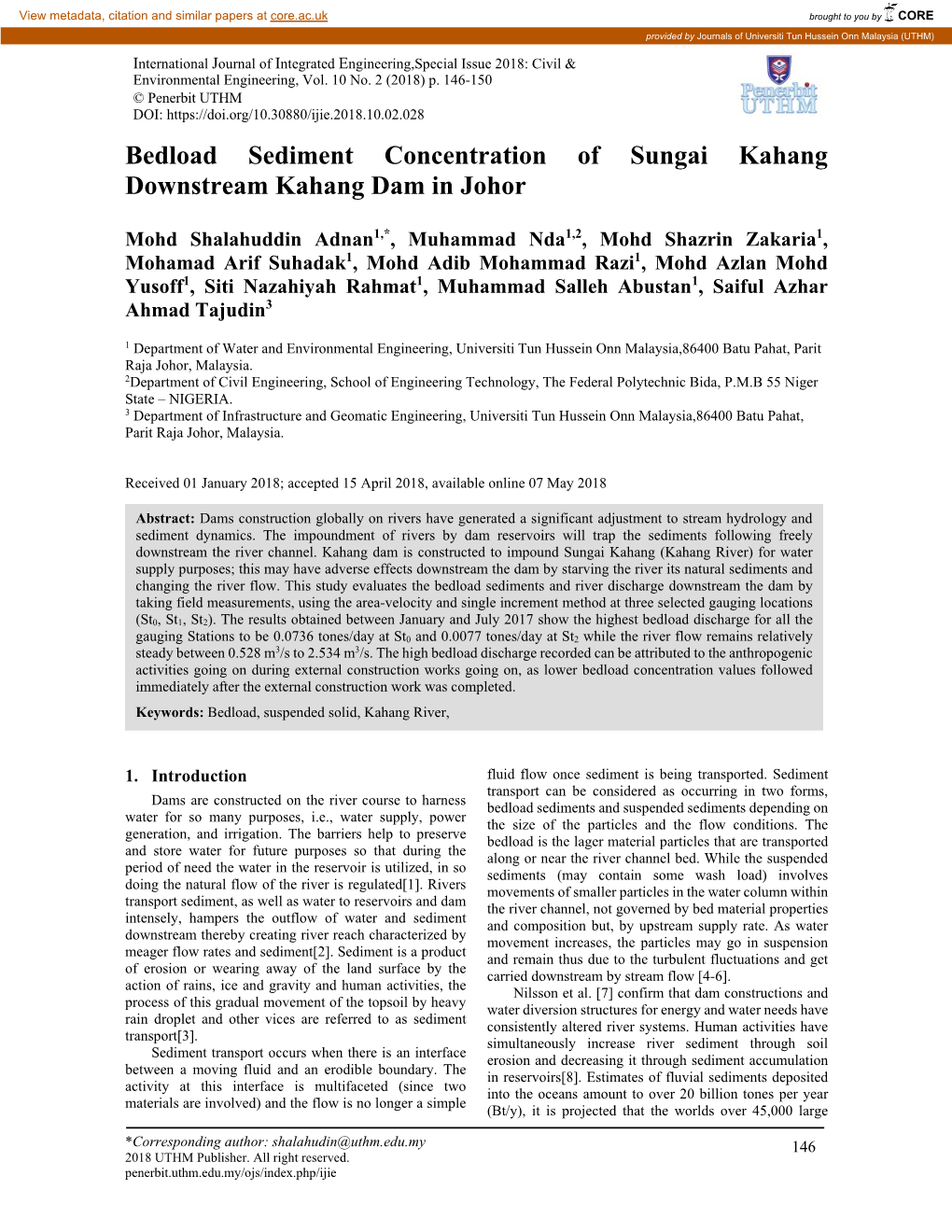 Bedload Sediment Concentration of Sungai Kahang Downstream Kahang Dam in Johor