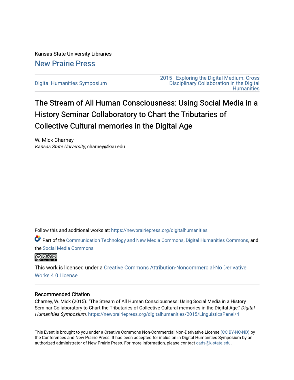The Stream of All Human Consciousness: Using Social Media in a History Seminar Collaboratory to Chart the Tributaries of Collec