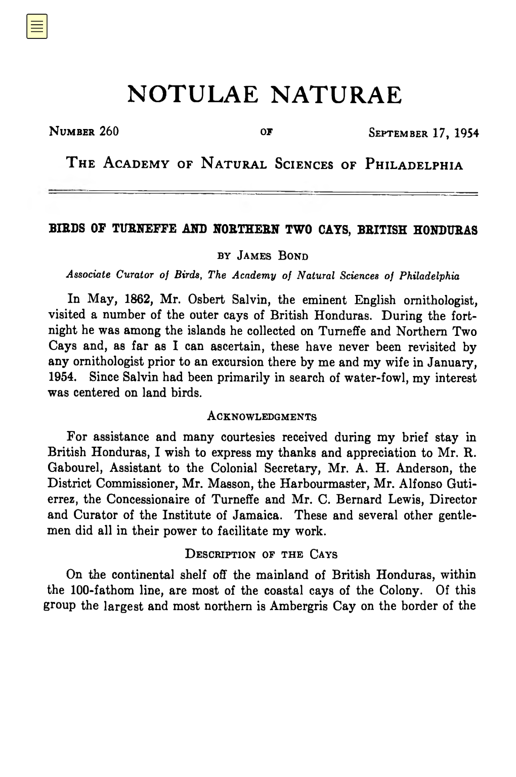 Birds of Turneffe and Northern Two Cayes, British Honduras