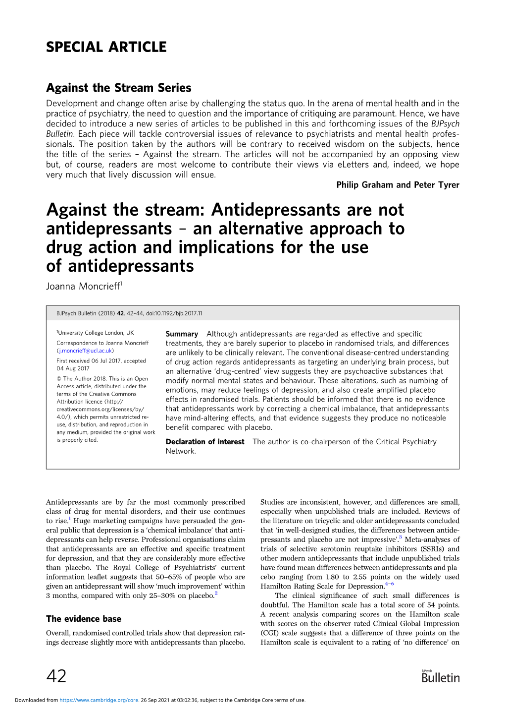 An Alternative Approach to Drug Action and Implications for the Use of Antidepressants Joanna Moncrieﬀ1