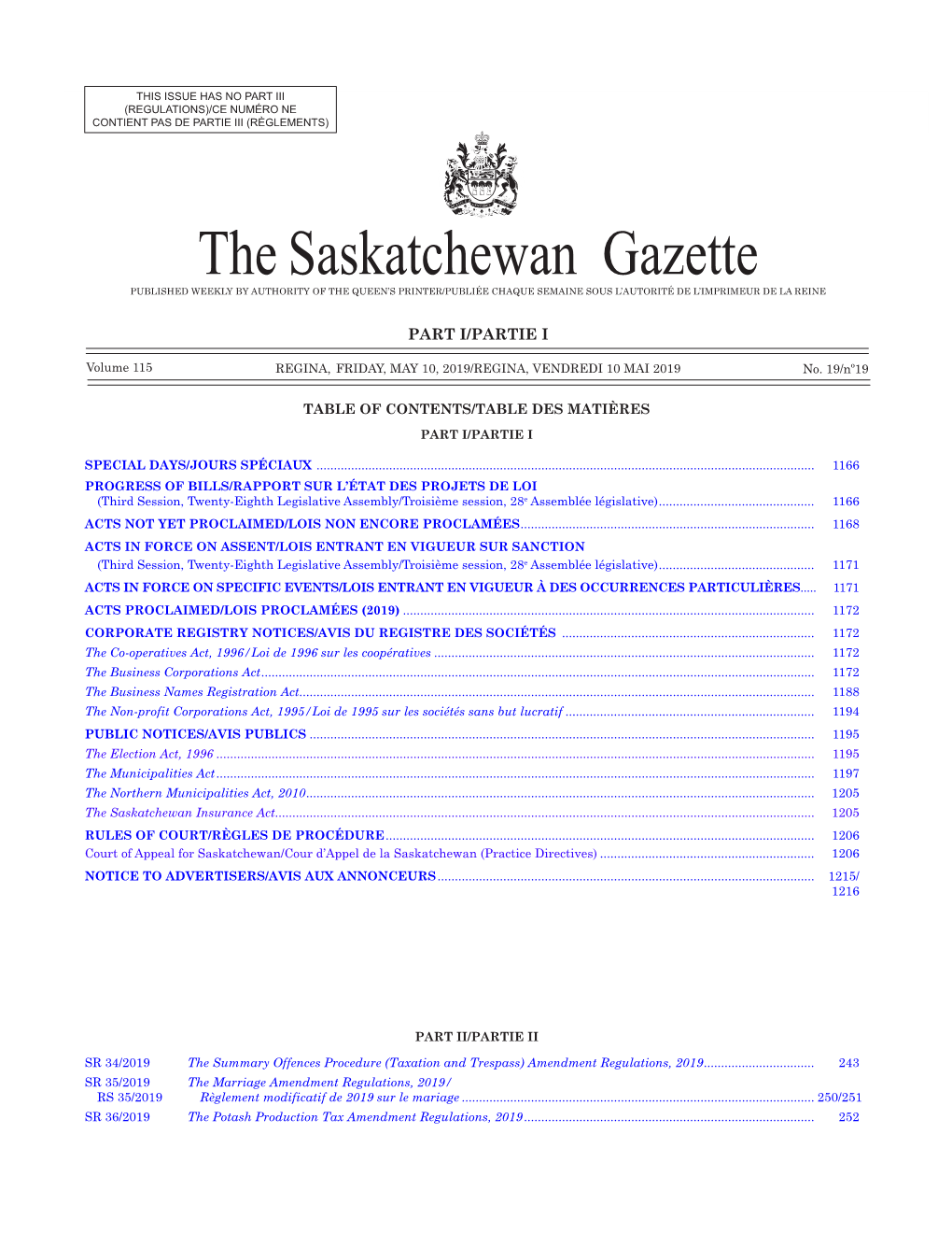 Gazette Part I, May 10, 2019