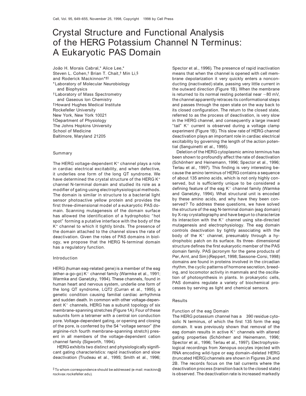 Crystal Structure and Functional Analysis of the HERG Potassium Channel N Terminus: a Eukaryotic PAS Domain