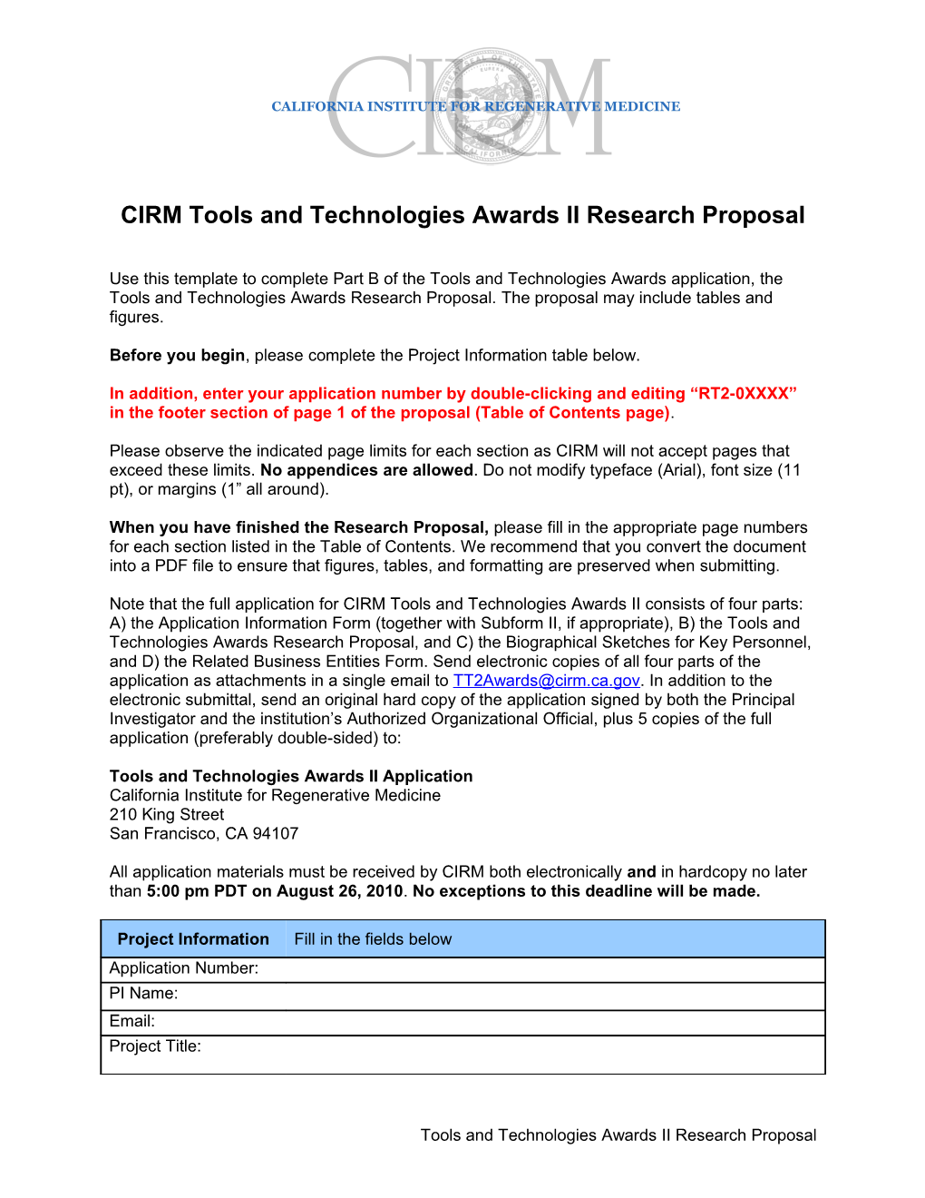 CIRM Basic Biology Awards I Research Proposal