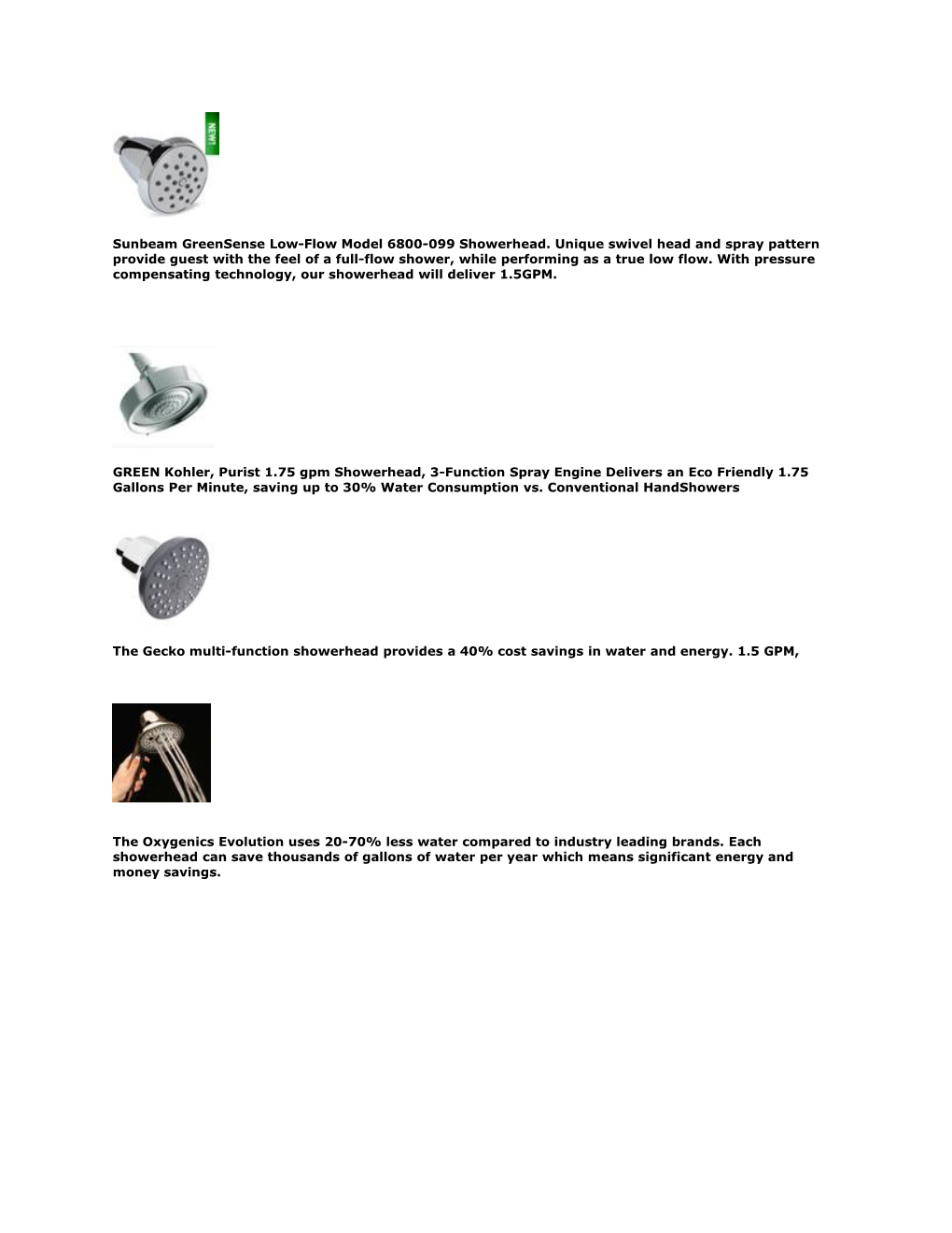 Sunbeam Greensense Low-Flow Model 6800-099 Showerhead. Unique Swivel Head and Spray Pattern