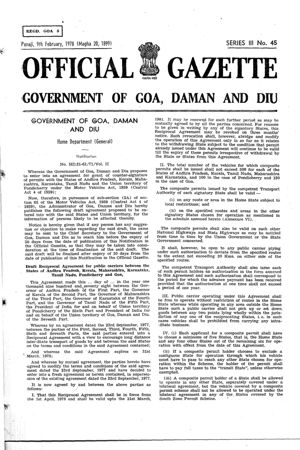 ·,Official Gazette ,Government of Goa, Daman and Diu