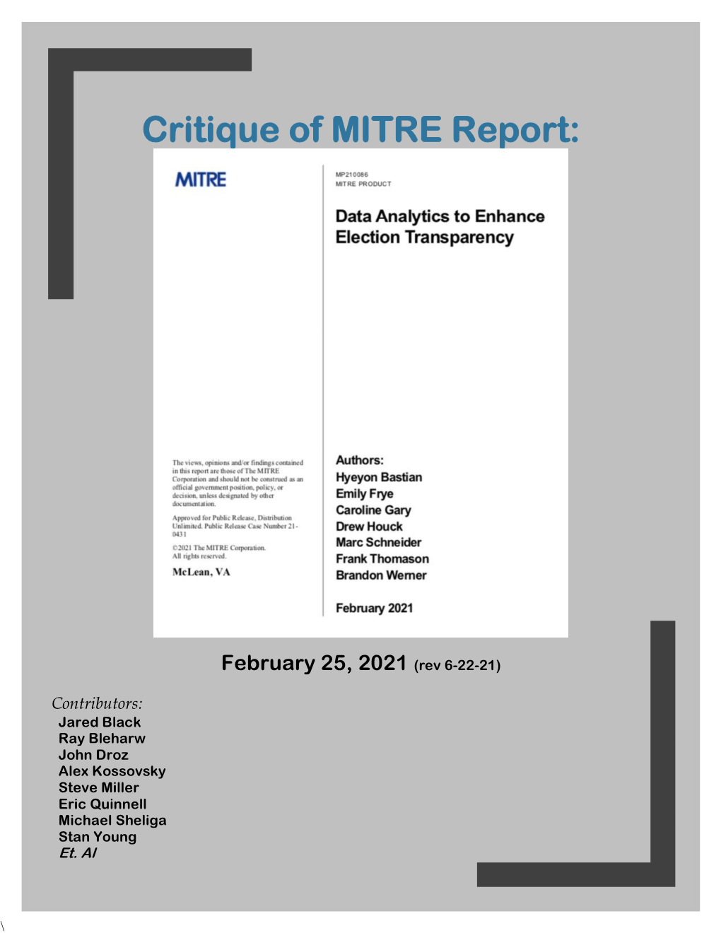 Critique of MITRE Report