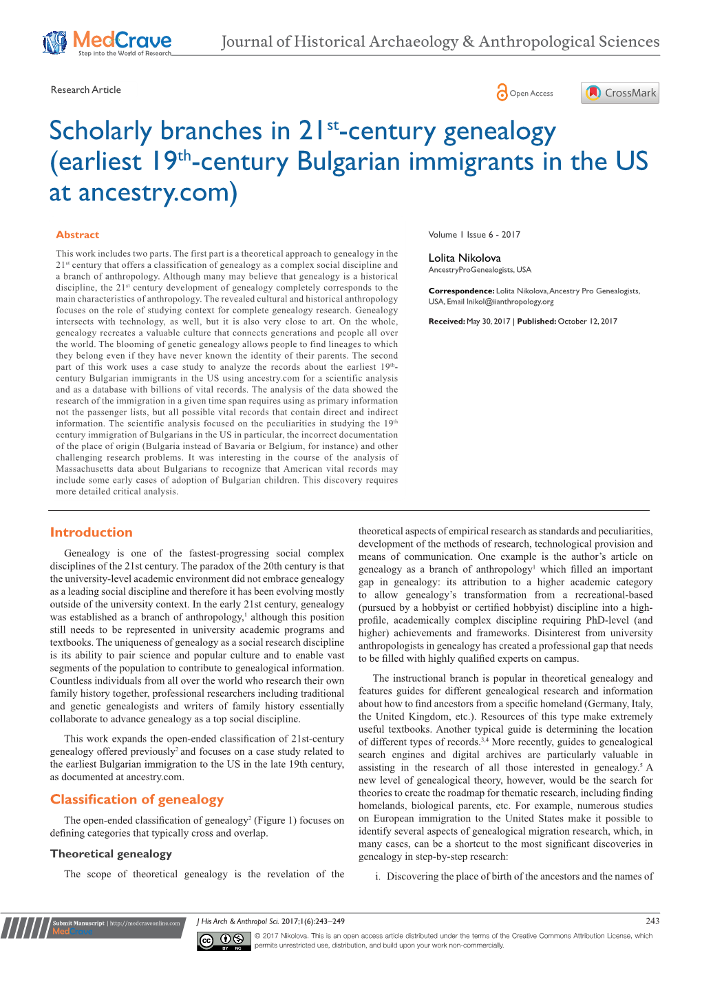 Scholarly Branches in 21St-Century Genealogy (Earliest 19Th-Century Bulgarian Immigrants in the US at Ancestry.Com)