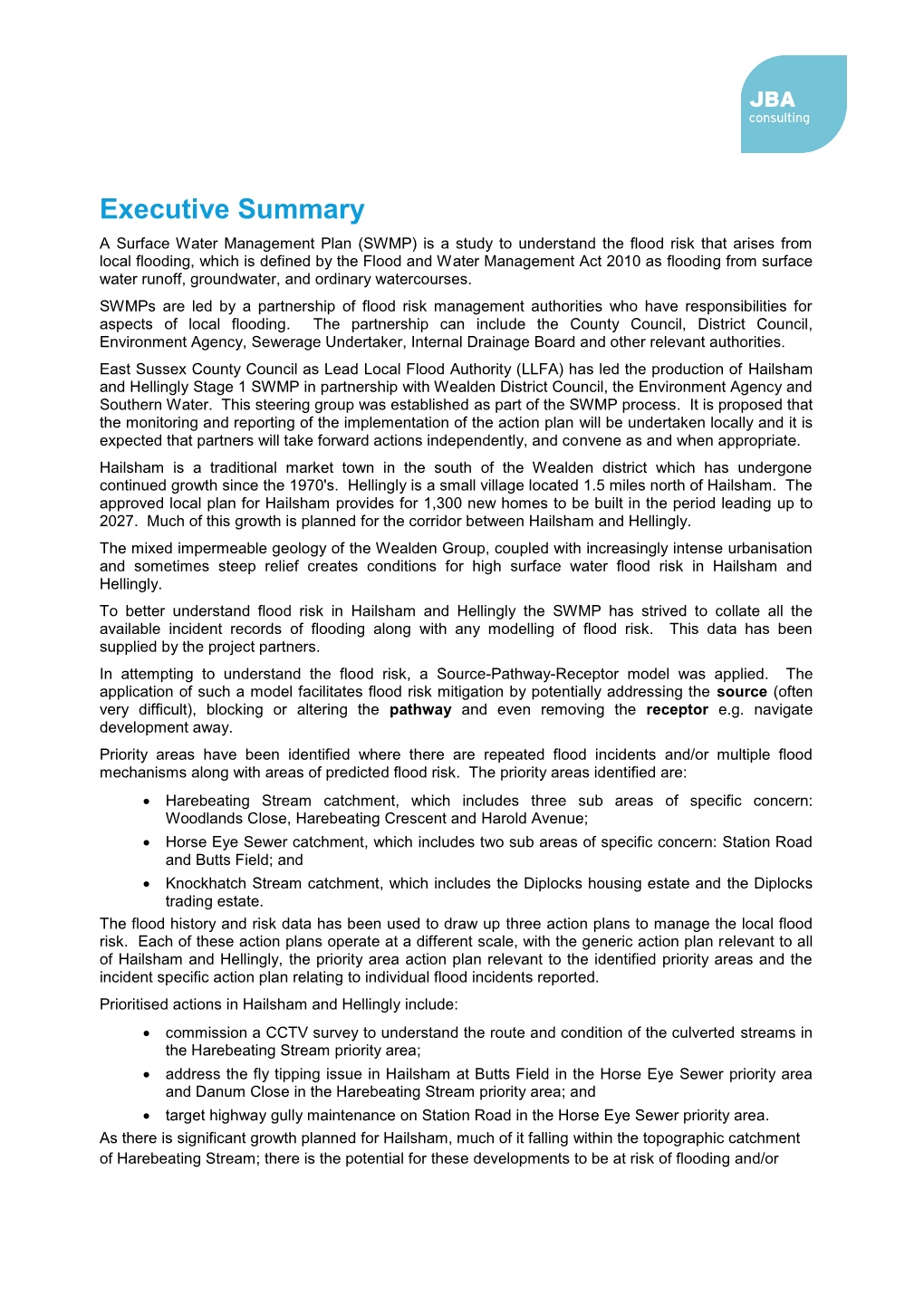 Hailsham and Hellingly SWMP Stage 1 Executive Summary